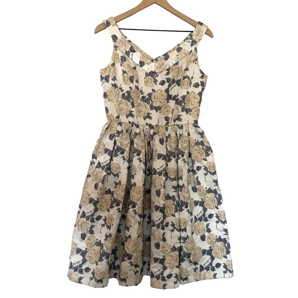 Gal Meets Glam Ava Jacquard Rose Floral V-Neck Fit & Flare Party Dress Size 4